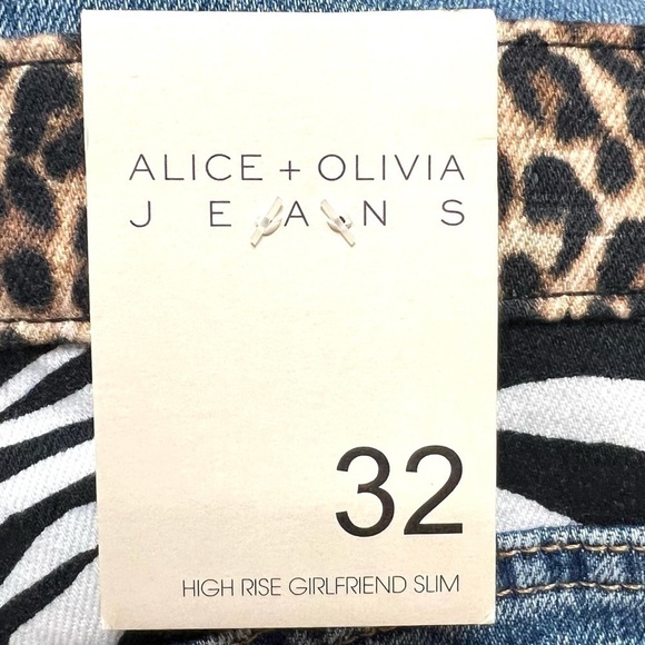 Alice + Olivia Amazing High Rise Girlfriend Slim Straight Animal Print Jeans 32 - Picture 12 of 16